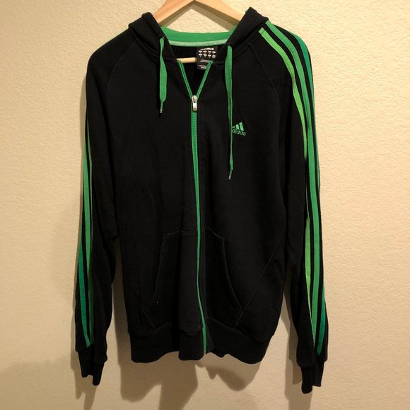 adidas jacket black with green stripes
